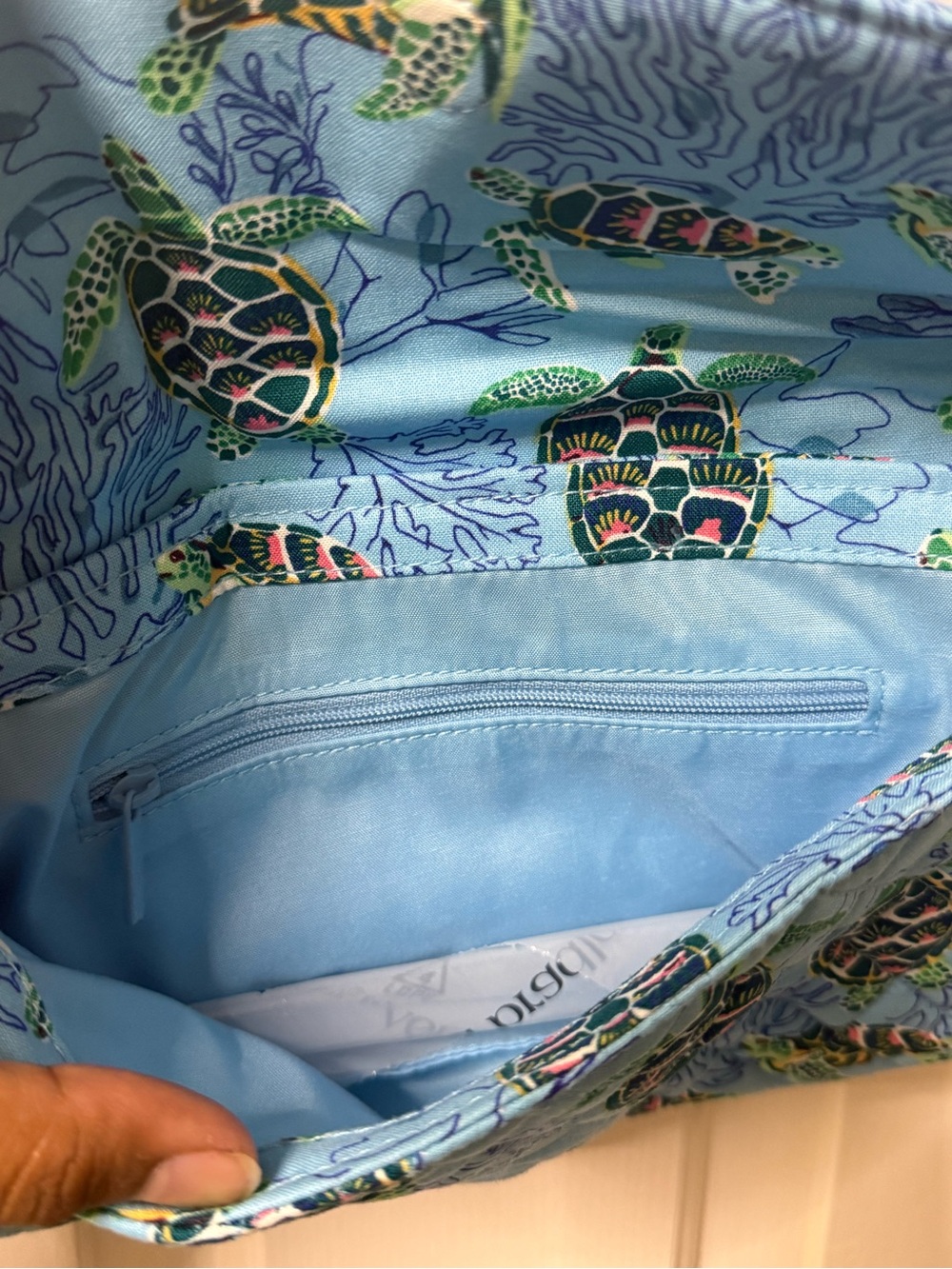 Vera Bradley Light Blue Quilted Turtle-Print Shoulder Bag - Picture 4 of 4
